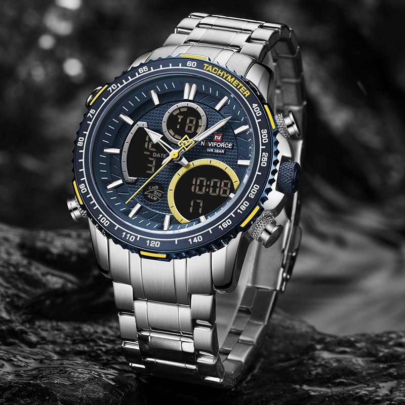 Naviforce 9182 Mens Digital/Analog Watch - Silver/Blue