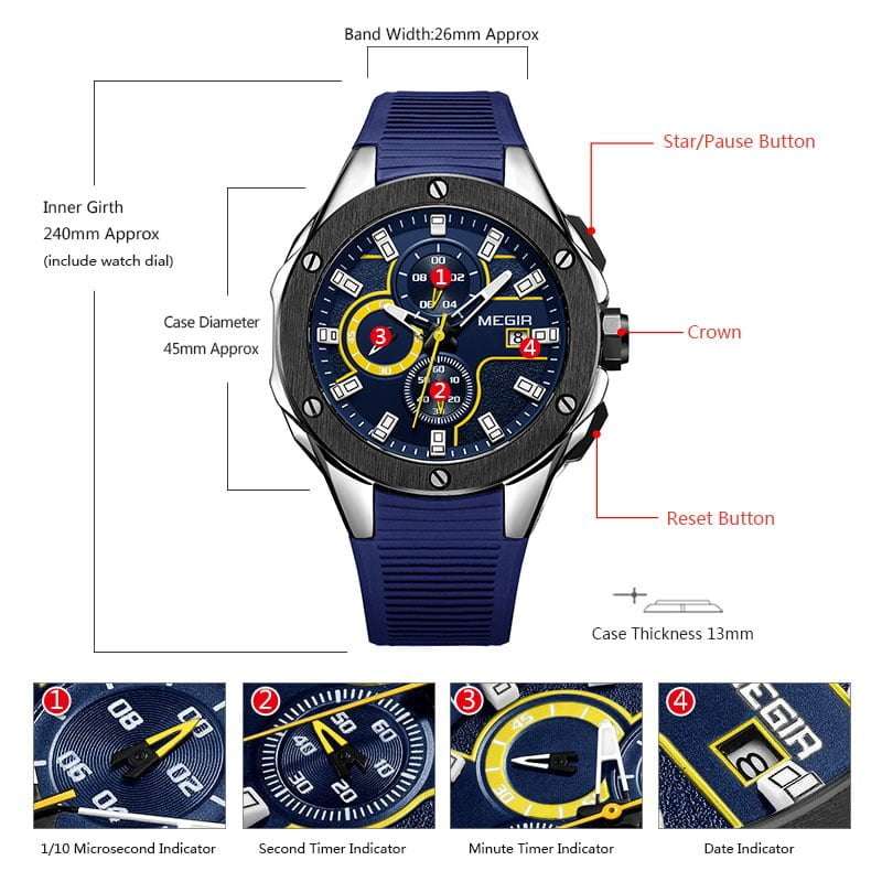 Megir 2054 Mens Chronograph Watch - Blue