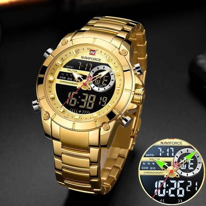 Naviforce 9163 Chronograph Digital/Analog Watch - Gold