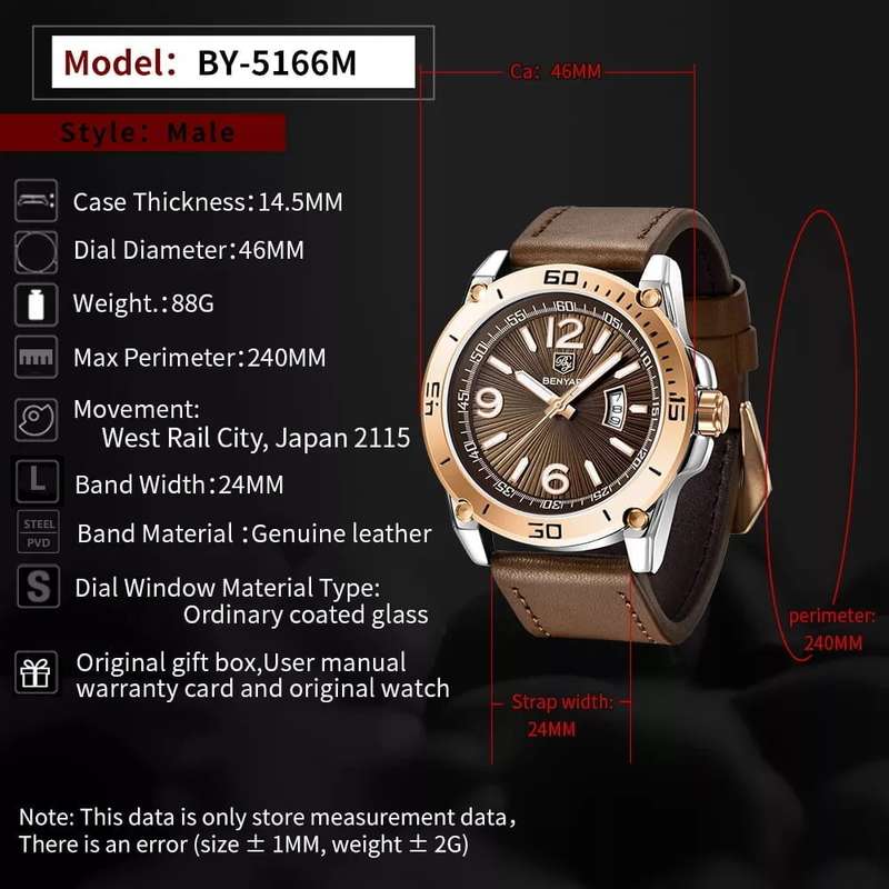 Benyar 5166 Mens Chronograph Watch - Brown