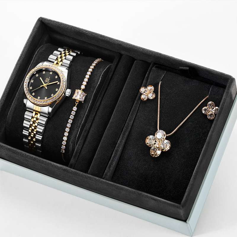 Shengke K0156 Jewelry Set (Earings, Necklace &amp; Bracelet) - Silver