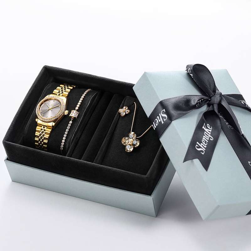 Shengke K0156 Jewelry Set (Earings, Necklace & Bracelet) - Gold