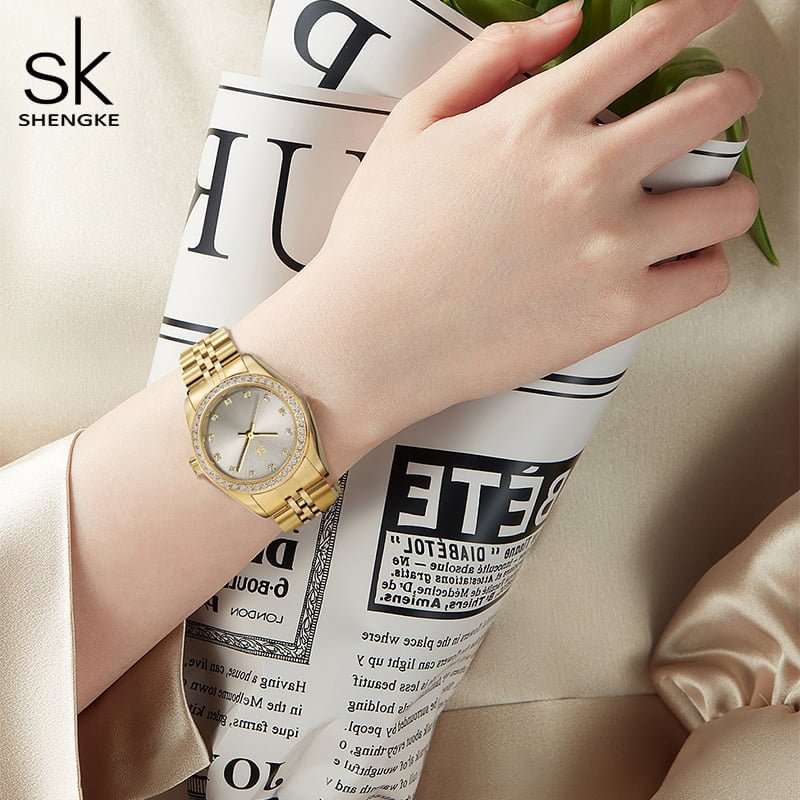 Shengke K0156 Jewelry Set (Earings, Necklace & Bracelet) - Gold