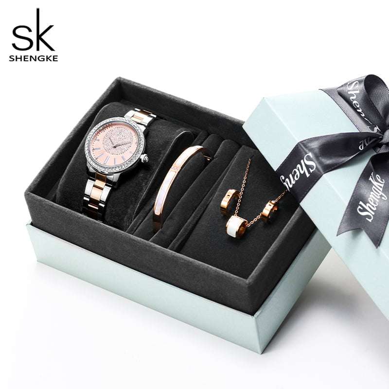 Shengke K0075 Jewelry Set (Earings, Bracelet &amp; Necklace) - Silver