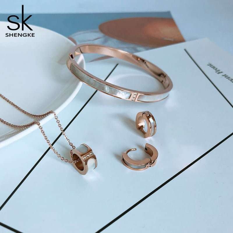 Shengke K0093 Jewelry Set (Earings, Bracelet &amp; Necklace) - Rose Gold