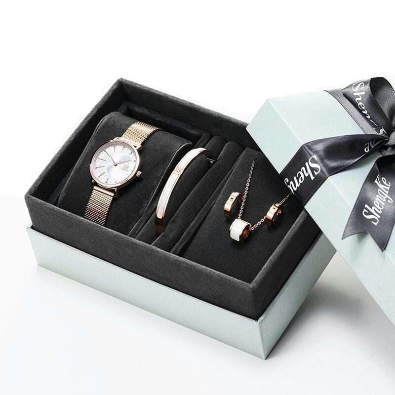 Shengke K0093 Jewelry Set (Earings, Bracelet &amp; Necklace) - Rose Gold