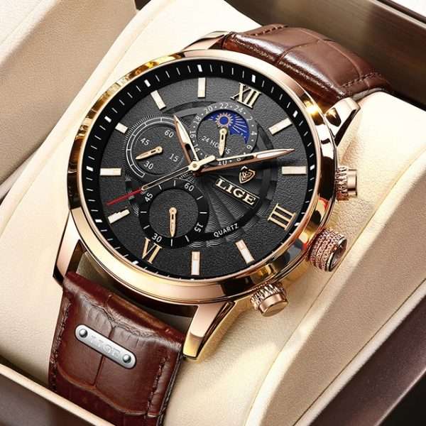 Lige 8932 Mens Chronograph Watch - Brown/Black