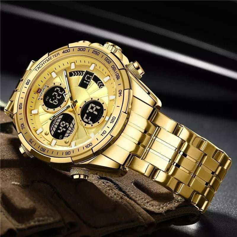 Naviforce 9197 Mens Analog/Digital Watch - Gold