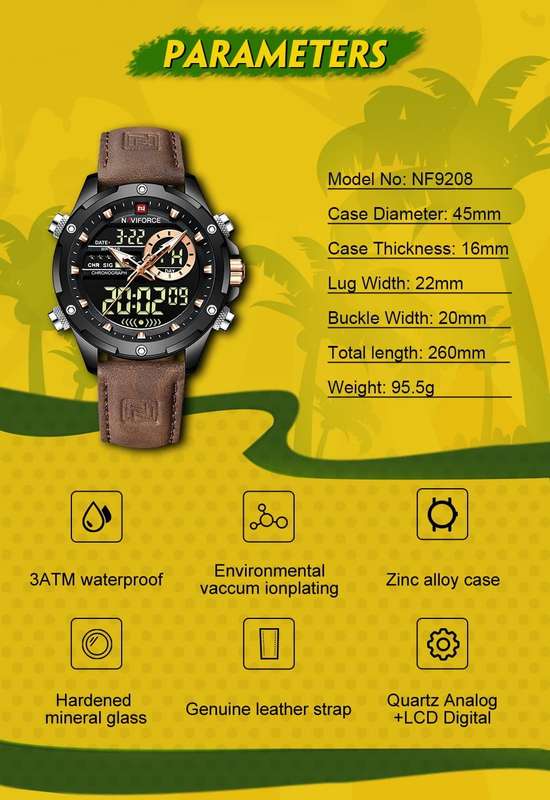 Naviforce 9208 Mens Analog/Digital Watch - Brown