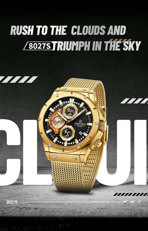 Naviforce 8027 Mens Chronograph Mesh Watch - Gold