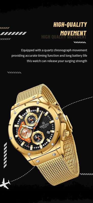 Naviforce 8027 Mens Chronograph Mesh Watch - Gold