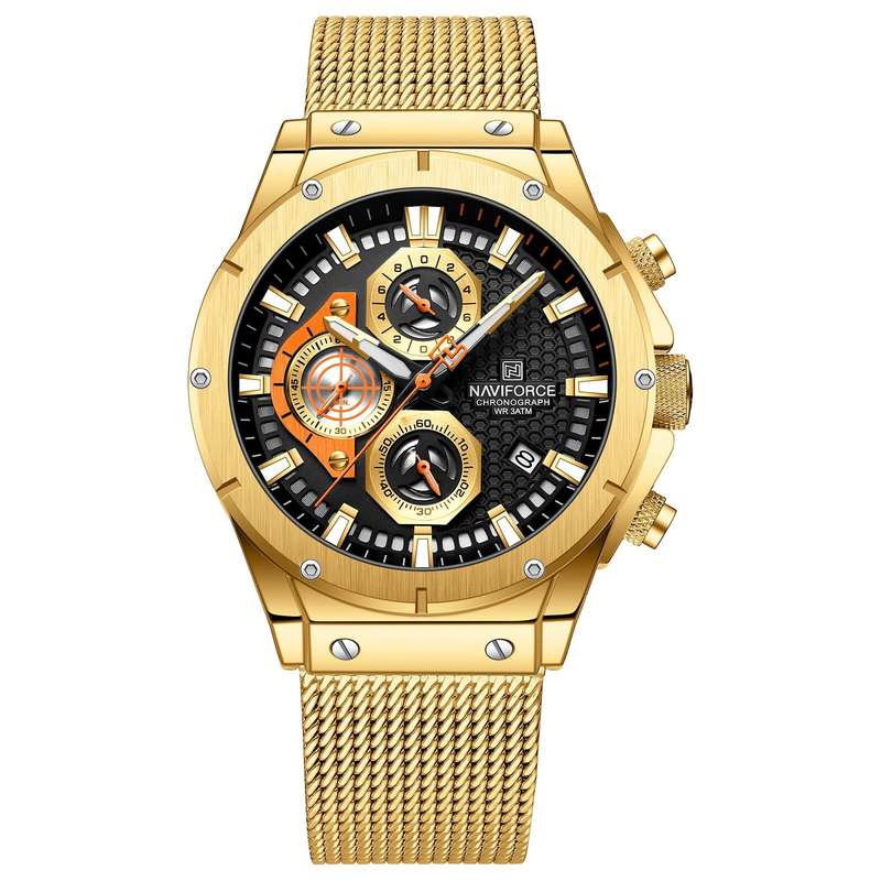 Naviforce 8027 Mens Chronograph Mesh Watch - Gold
