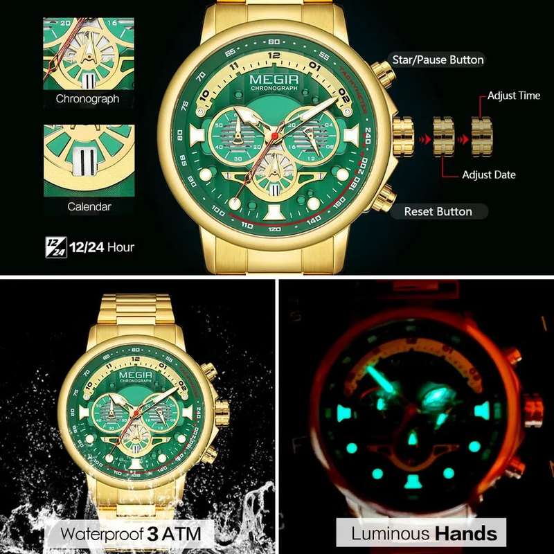 Megir 2223 Mens Chronograph Watch - Gold