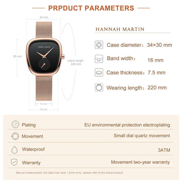 Hannah Martin 1251 Womens Watch - Rose Gold/Black