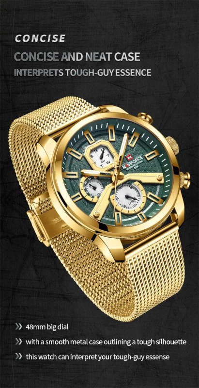 Naviforce 9211 Mens Chronograph Mesh Watch - Gold