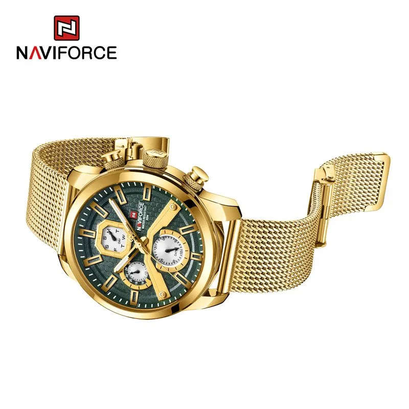 Naviforce 9211 Mens Chronograph Mesh Watch - Gold