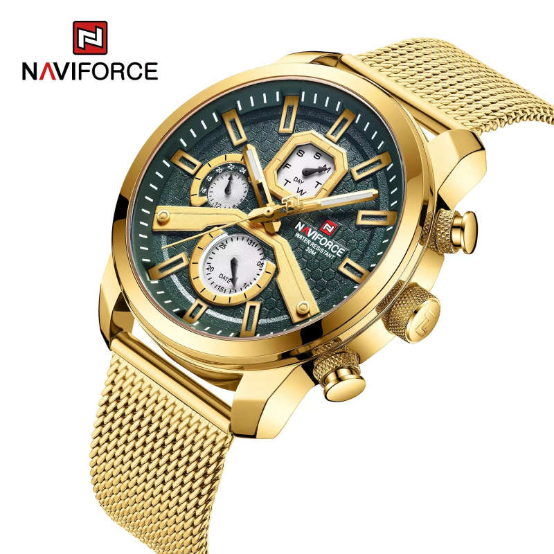Naviforce 9211 Mens Chronograph Mesh Watch - Gold