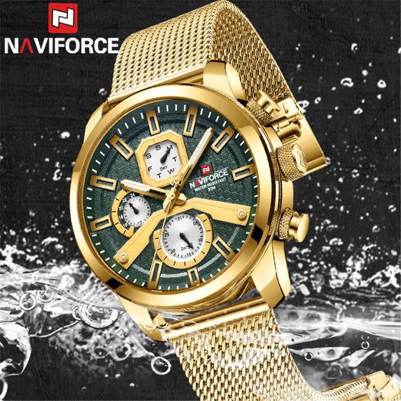 Naviforce 9211 Mens Chronograph Mesh Watch - Gold