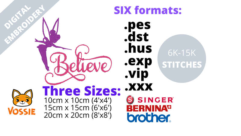 Believe Tinkerbell Digital Embroidery Design (.pes .dst .hus .exp .vip .xxx)