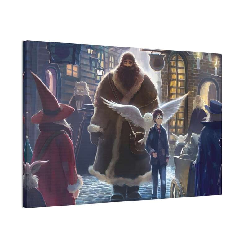 Diagon Alley (Harry and Hagrid) Painting Printed on A2 Stretched Canvas 24" x 18"