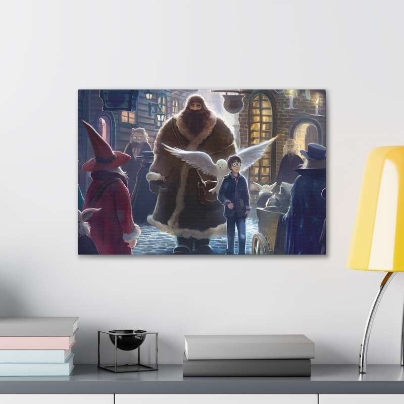 Diagon Alley (Harry and Hagrid) Painting Printed on A2 Stretched Canvas 24" x 18"