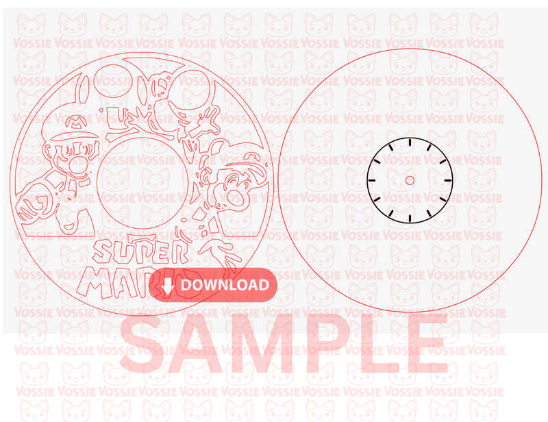 Retro Super Mario Bro Clock Laser-Cut Digital Design | SVG, Dxf, CDR, Pdf | 3mm Thickness | Stand...