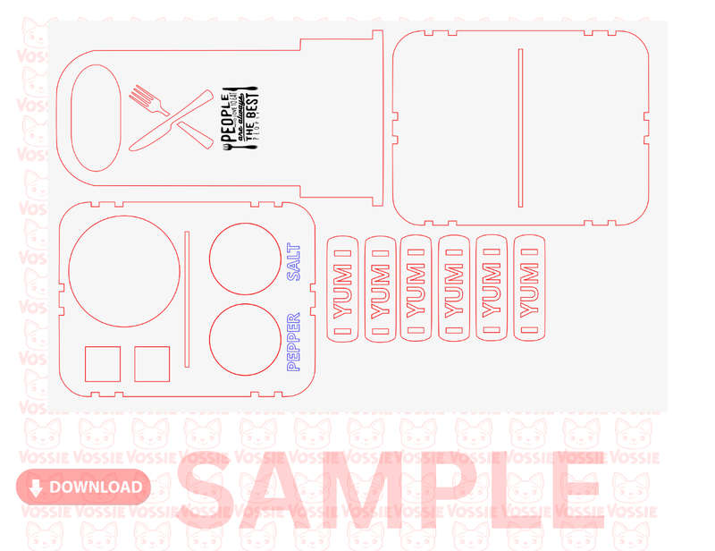Salt and  Pepper Carrier Laser-Cut Digital Design | Svg, Dxf, Cdr, Pdf | 3mm Thickness | 50cm x 3...