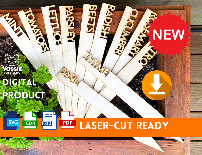 Sticks for Veg or Herb Garden Laser-Cut Digital Design | Svg, Dxf, Cdr, PDF | 3mm Thickness | Sta...