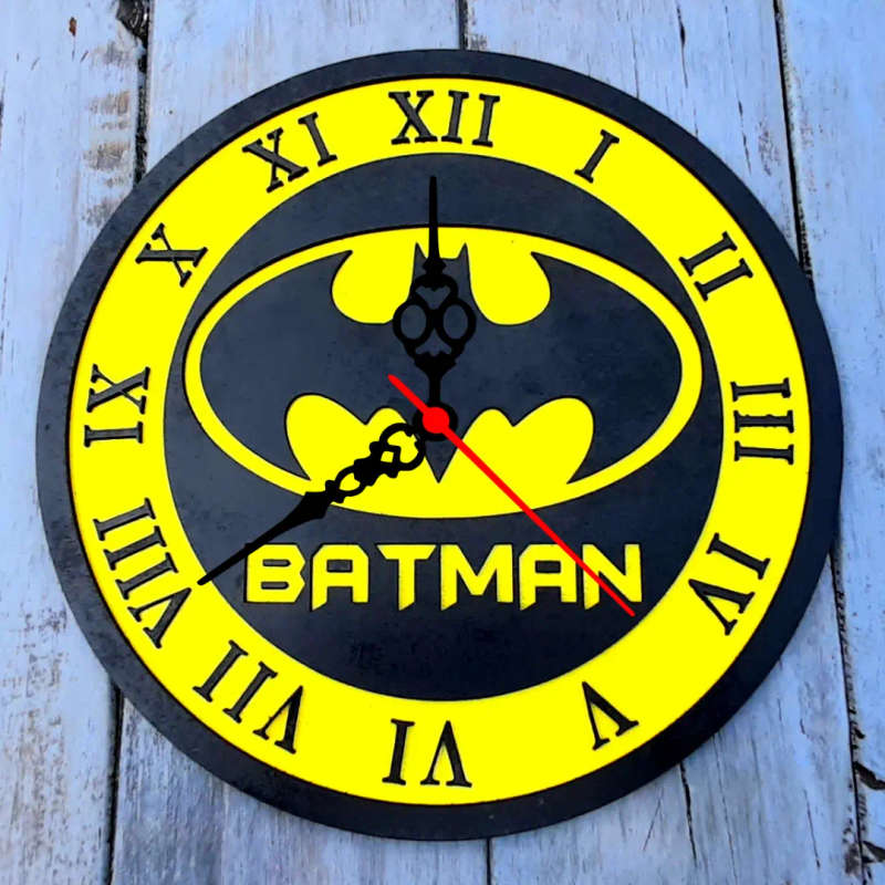 Batman Laser-Cut Theme Clock: Unique 30cm Diameter Timepiece with Easy Mounting