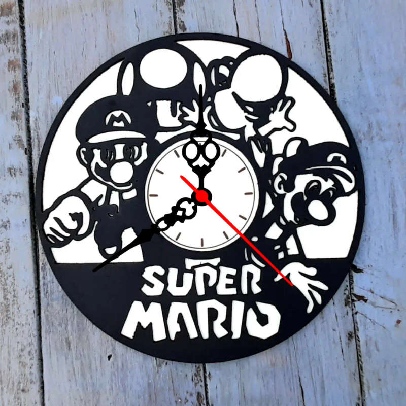 Super Mario Laser Cut Theme Clock: Unique 30cm Diameter Timepiece with Easy Mounting