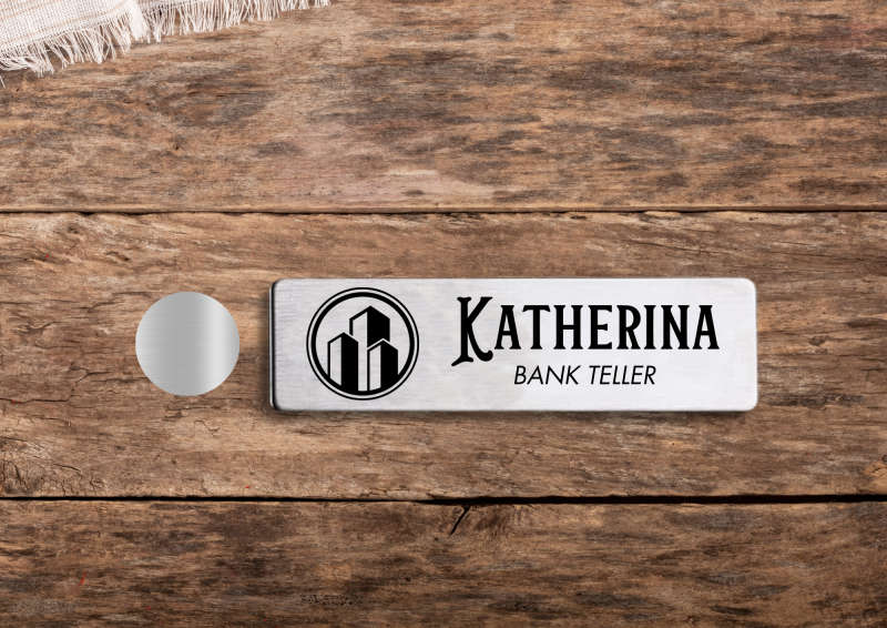 Custom Engraved Name Badges (75mmx25mm) with Neodymium Magnets - Customizable Colours | 1.3mm Thi...