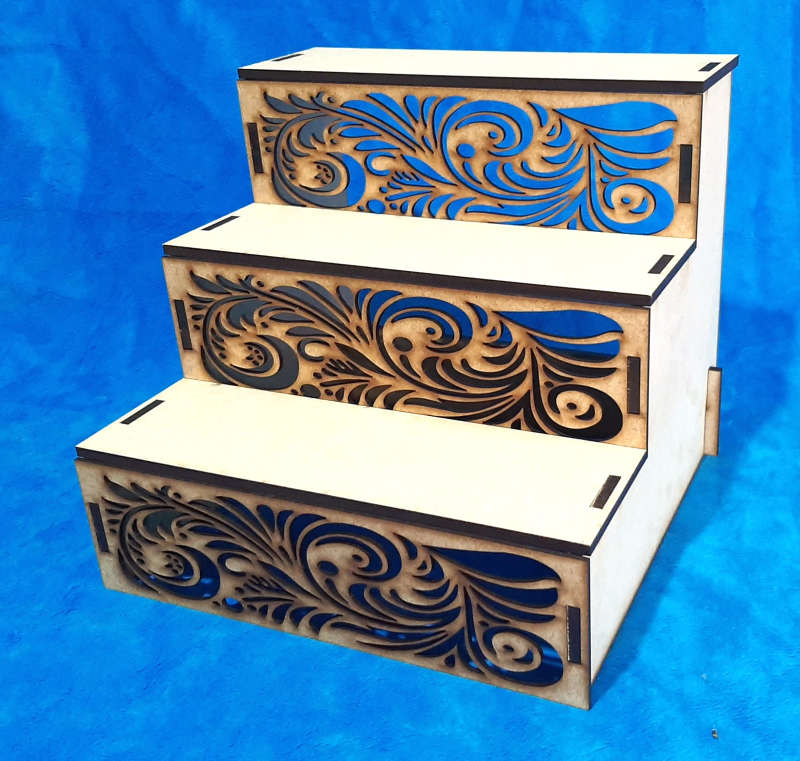 6mm Thick Vintage Decorative Display Stand - 3-Tier Pine MDF Showcase with Elegant Pattern | 90mm...