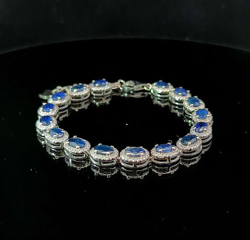 Oval Tennis Bracelet - Blue Sapphire and White Topaz
