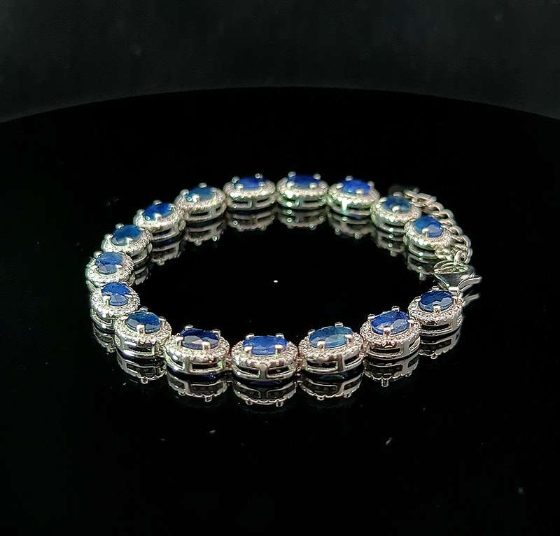 Oval Tennis Bracelet - Blue Sapphire and White Topaz