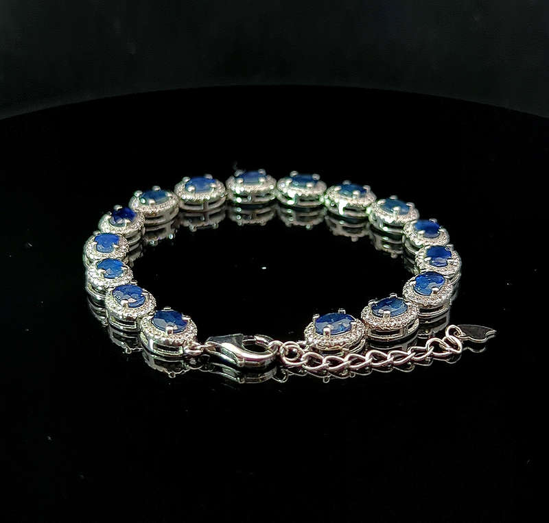 Oval Tennis Bracelet - Blue Sapphire and White Topaz