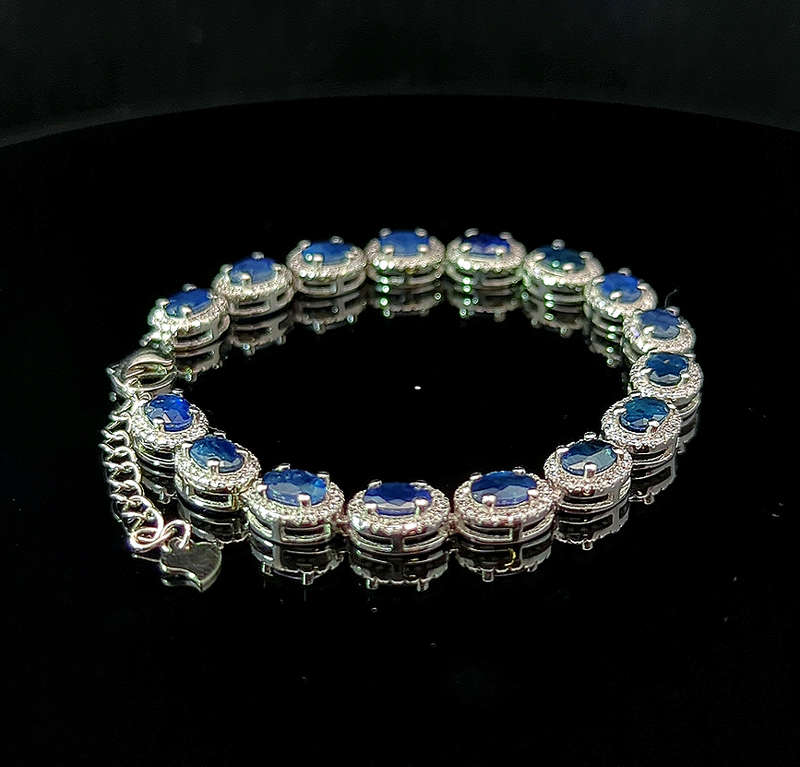 Oval Tennis Bracelet - Blue Sapphire and White Topaz