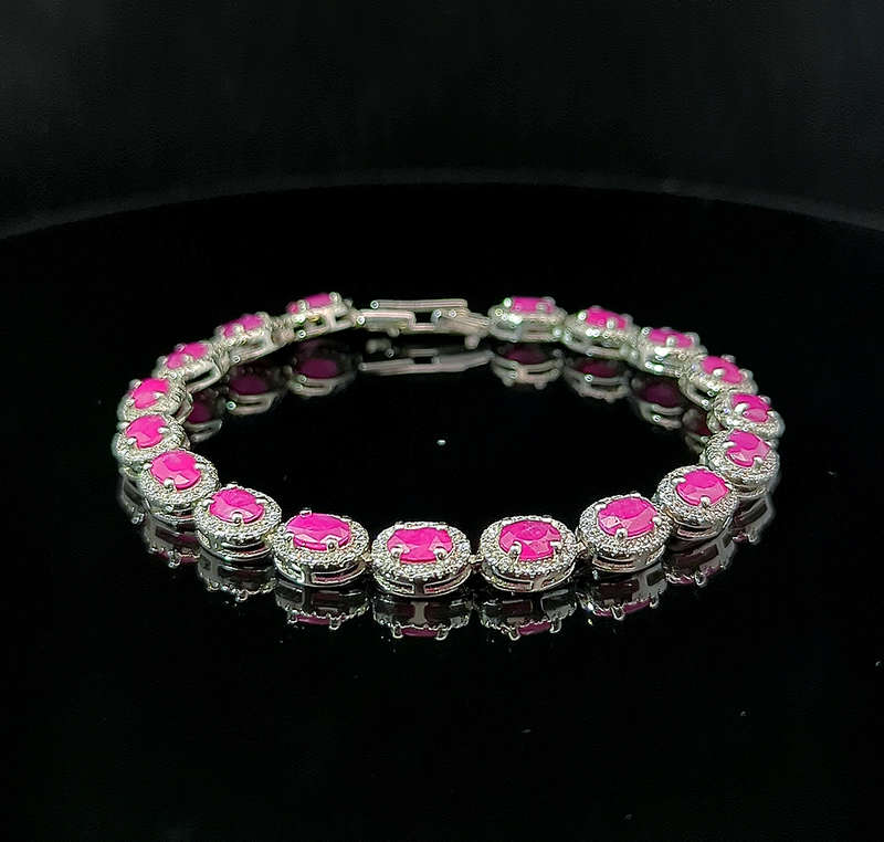Oval Tennis Bracelet - Ruby and White Topaz