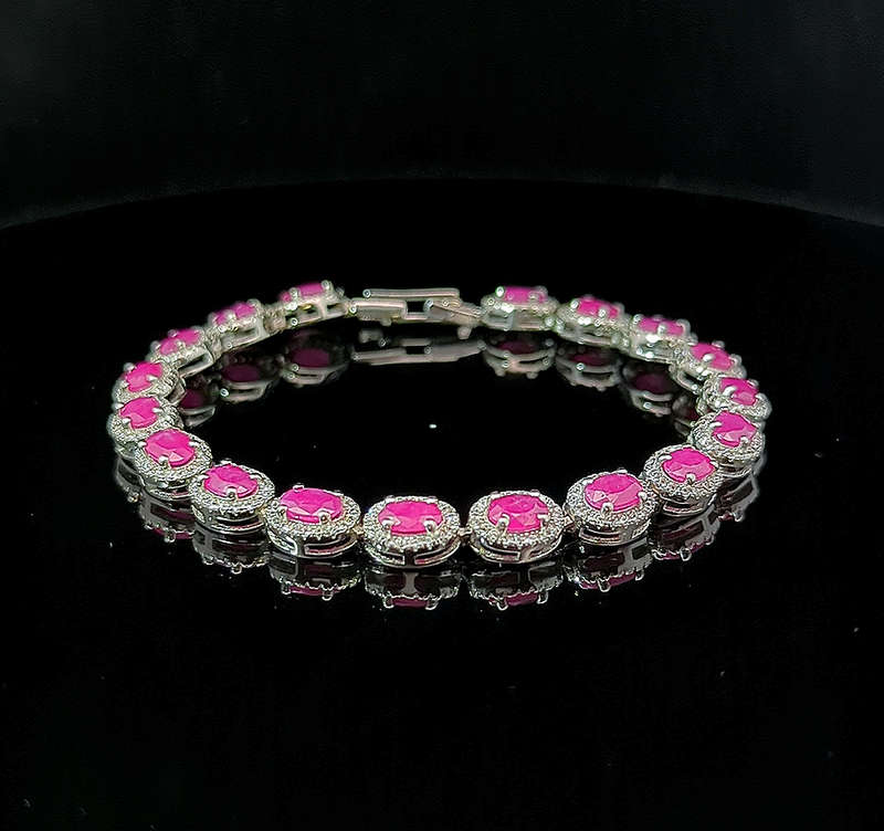 Oval Tennis Bracelet - Ruby and White Topaz