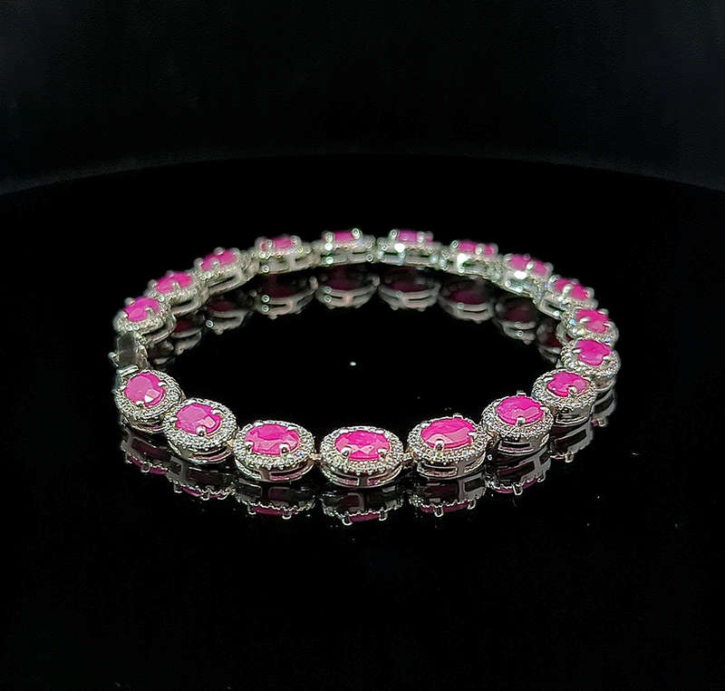 Oval Tennis Bracelet - Ruby and White Topaz