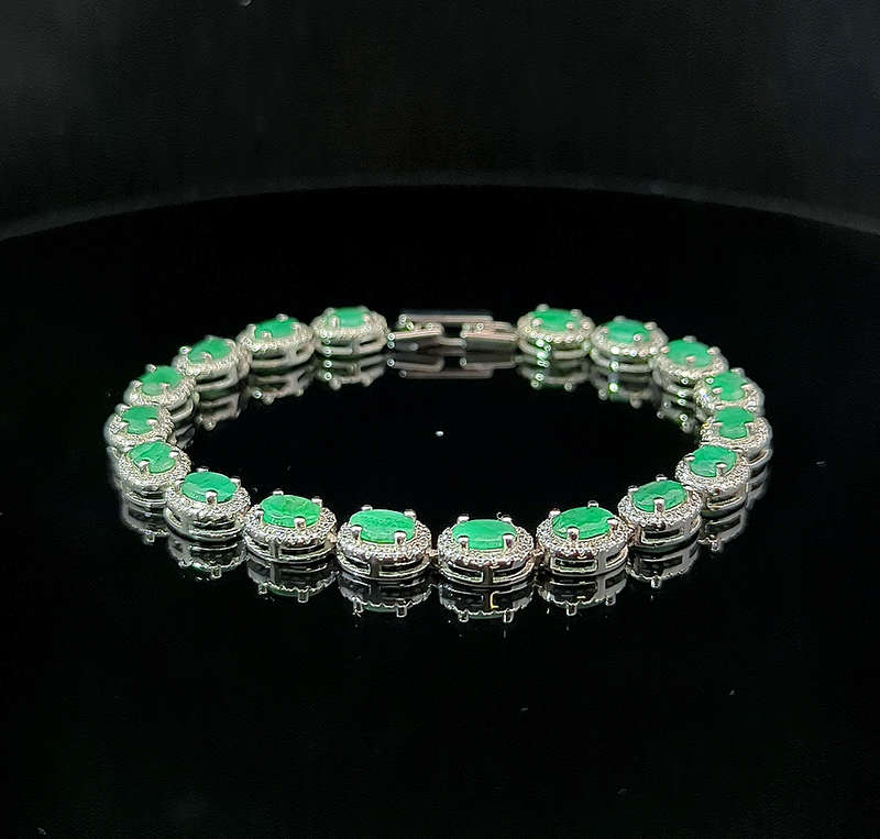 Oval Tennis Bracelet - Emerald and White Topaz