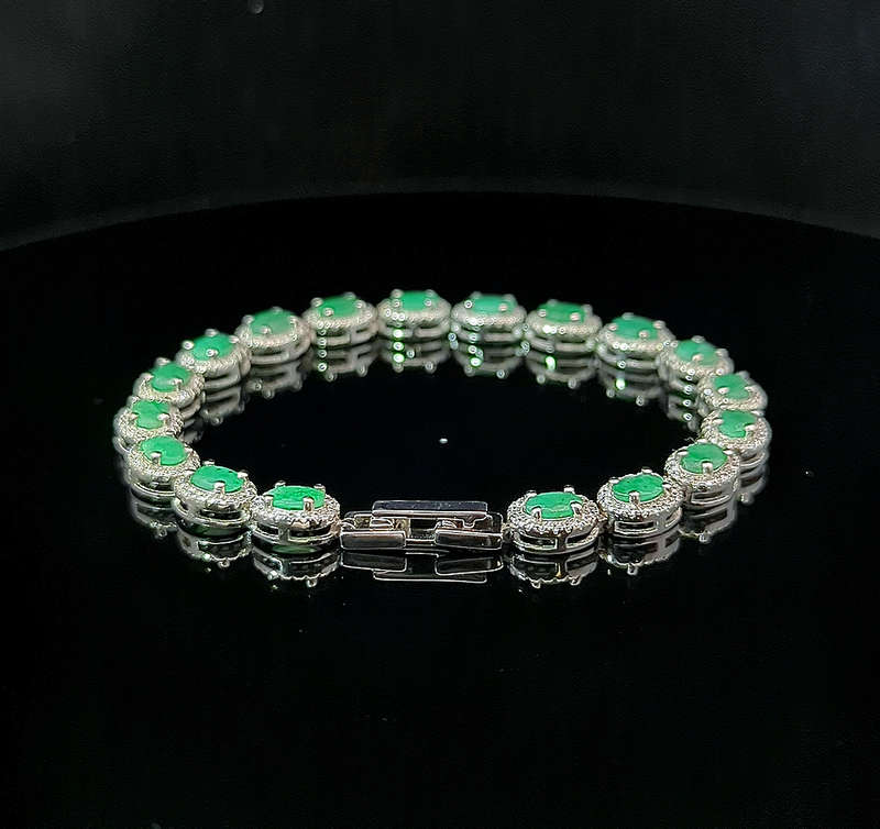 Oval Tennis Bracelet - Emerald and White Topaz