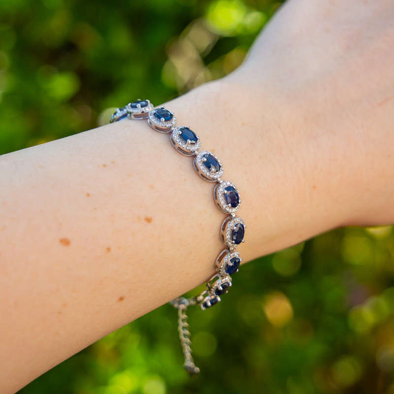 Oval Tennis Bracelet - Blue Sapphire and White Topaz