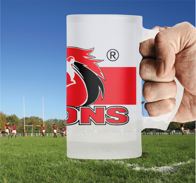 LIONS Rugby Frosted Glass Beer Mug - TRADITIONAL
