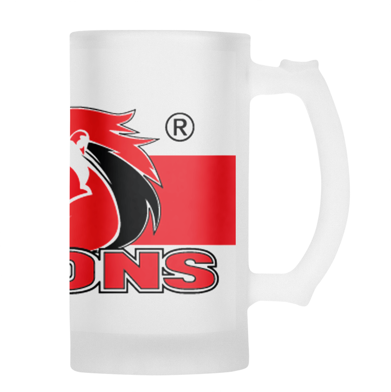 LIONS Rugby Frosted Glass Beer Mug - TRADITIONAL
