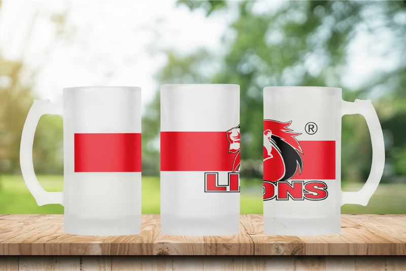 LIONS Rugby Frosted Glass Beer Mug - TRADITIONAL