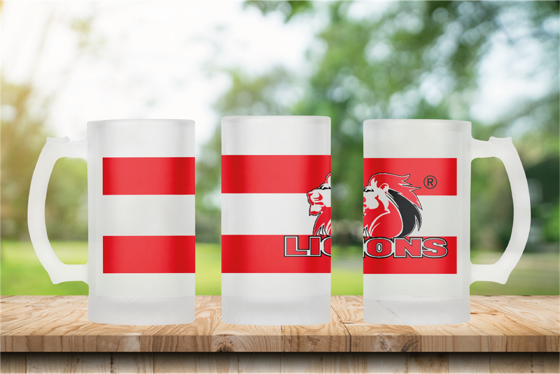 LIONS Rugby Frosted Glass Beer Mug - CLASSIC