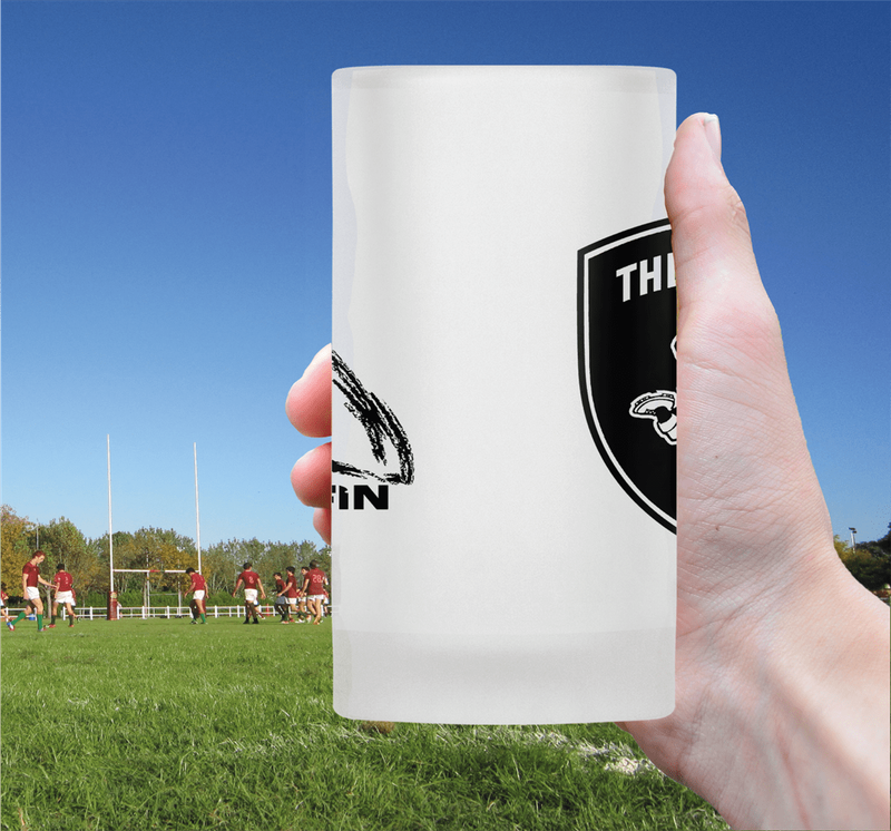 The SHARKS Rugby FEAR THE FIN Frosted Glass Beer Mug