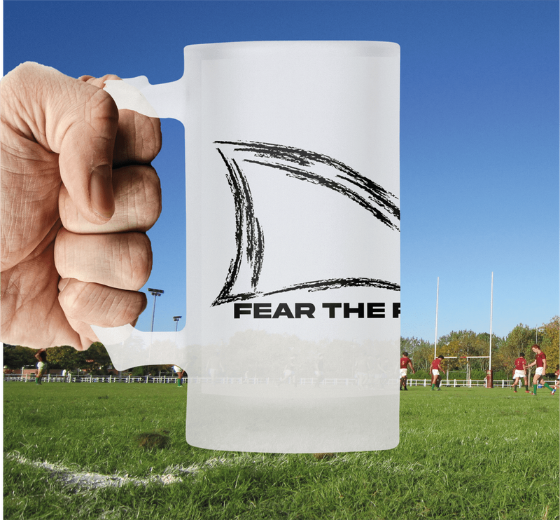 The SHARKS Rugby FEAR THE FIN Frosted Glass Beer Mug