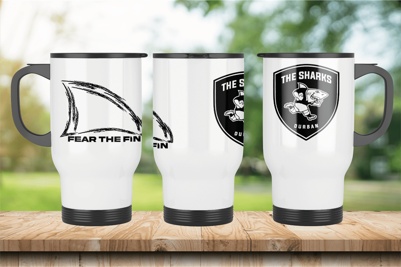 The SHARKS Rugby FEAR THE FIN Travel Mug