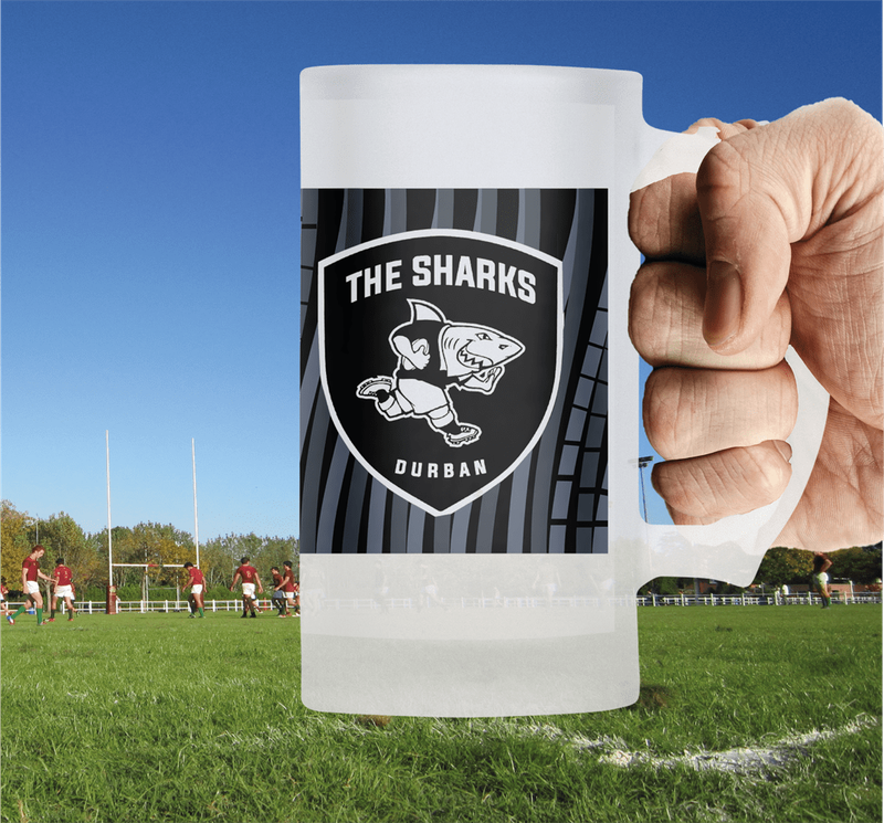 The SHARKS Rugby Travel Jersey Frosted Glass Beer Mug